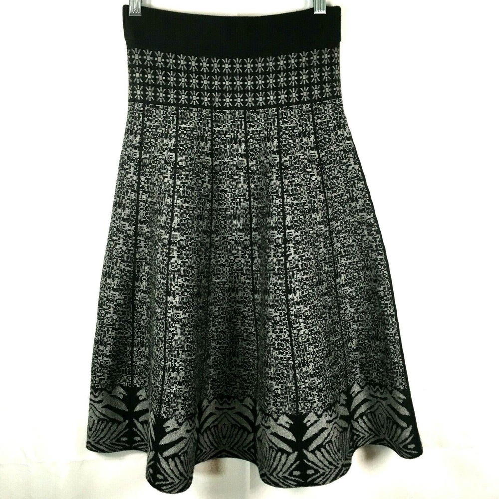 Lapis Skirt Womens Sz S Gray Black Wool Blend Knit High‎ Waist A-Line